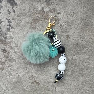 Chic Pom Pom Keychain with Beaded Charm